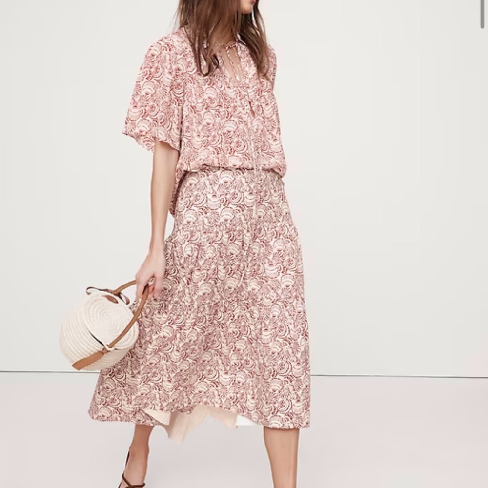 Banana Republic Pink and White Printed Tiered Midi Skirt - Picture 3 of 7